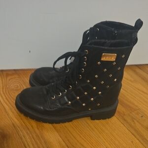 bebe Black Combat Boots with Gold Accents